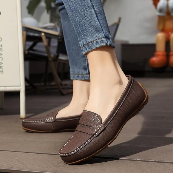 Kordal Women's Coffee Leather Comfortable & Lightweight Penny Loafers Flats - Picture 8 of 9